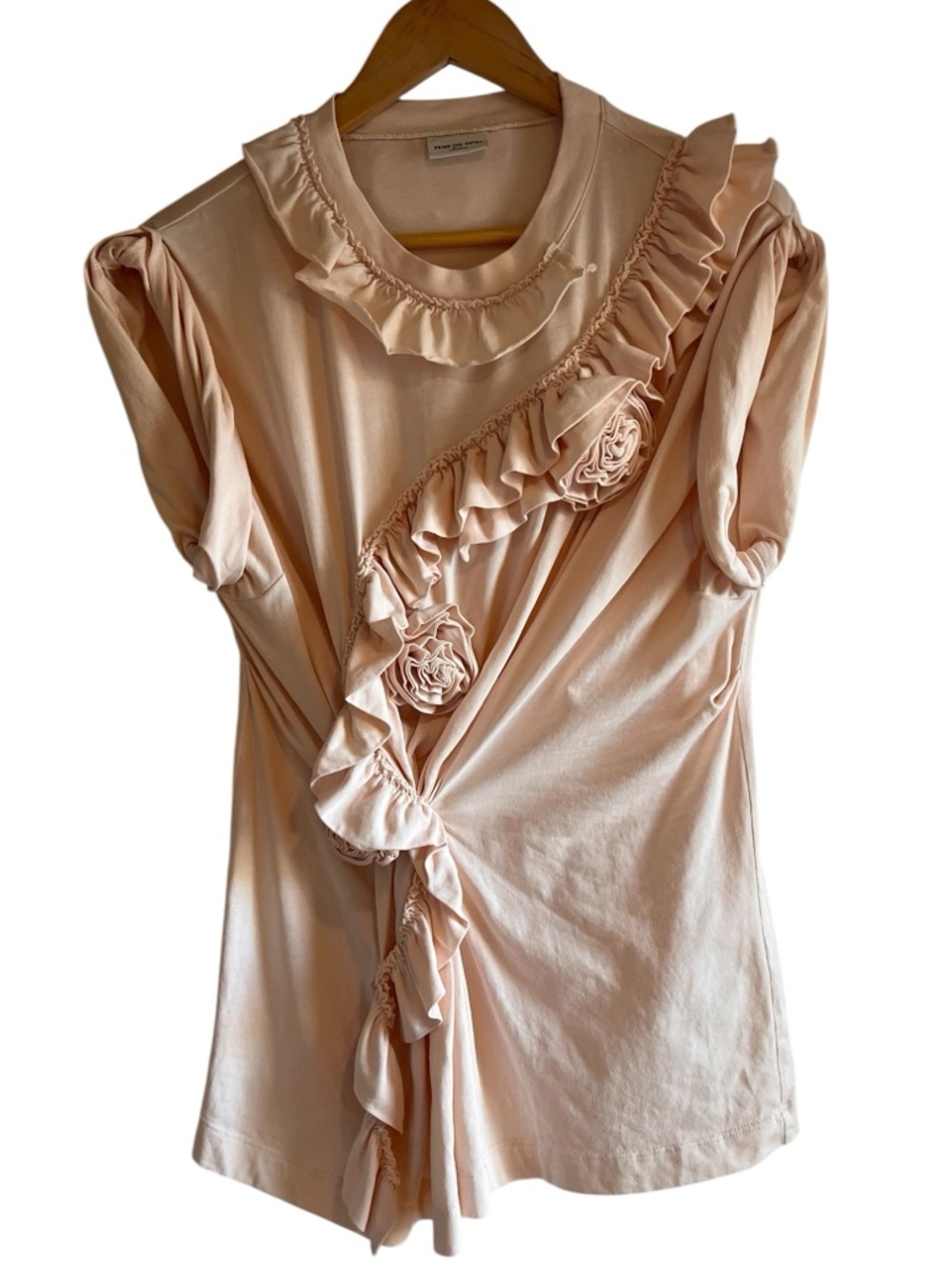Dries Van Noten altered ruffled rosette cotton crew neck top excellent condition